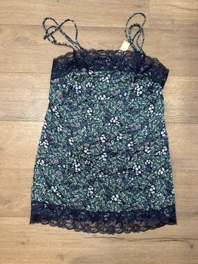American Eagle Outfitters Navy Floral Lace Trim Slip
